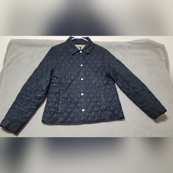 LL Bean Long Sleeve Blue Navy Quilted Snap Button Jacket Small - Picture 1 of 12